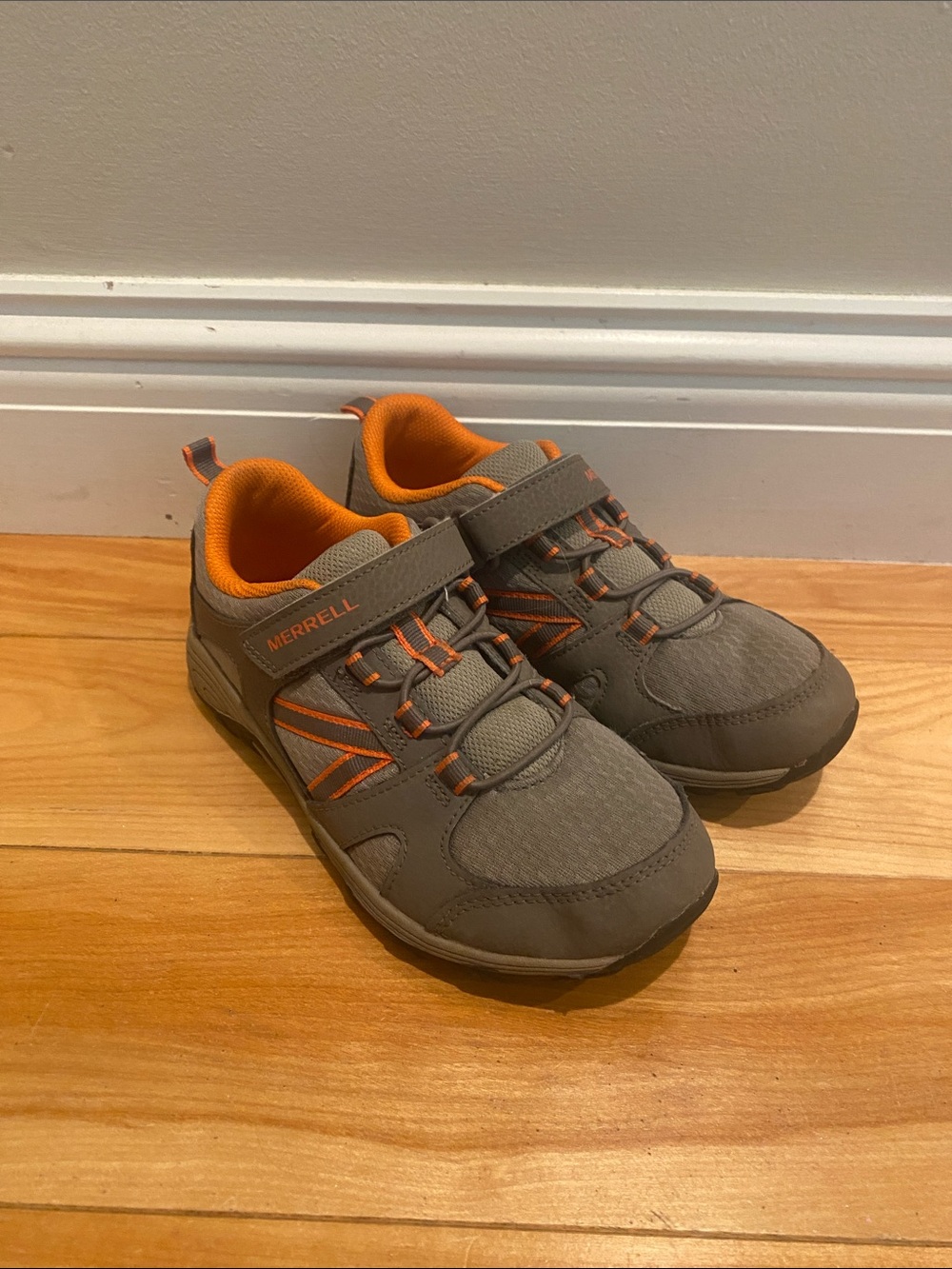 Merrell Kids Gray and Orange Velcro Athletic Sneakers